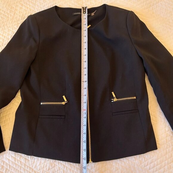 Ivanka Trump Black Suit Set: Zip-Front Jacket (8) Slim Pants (6) - Gold Detail - Picture 7 of 9